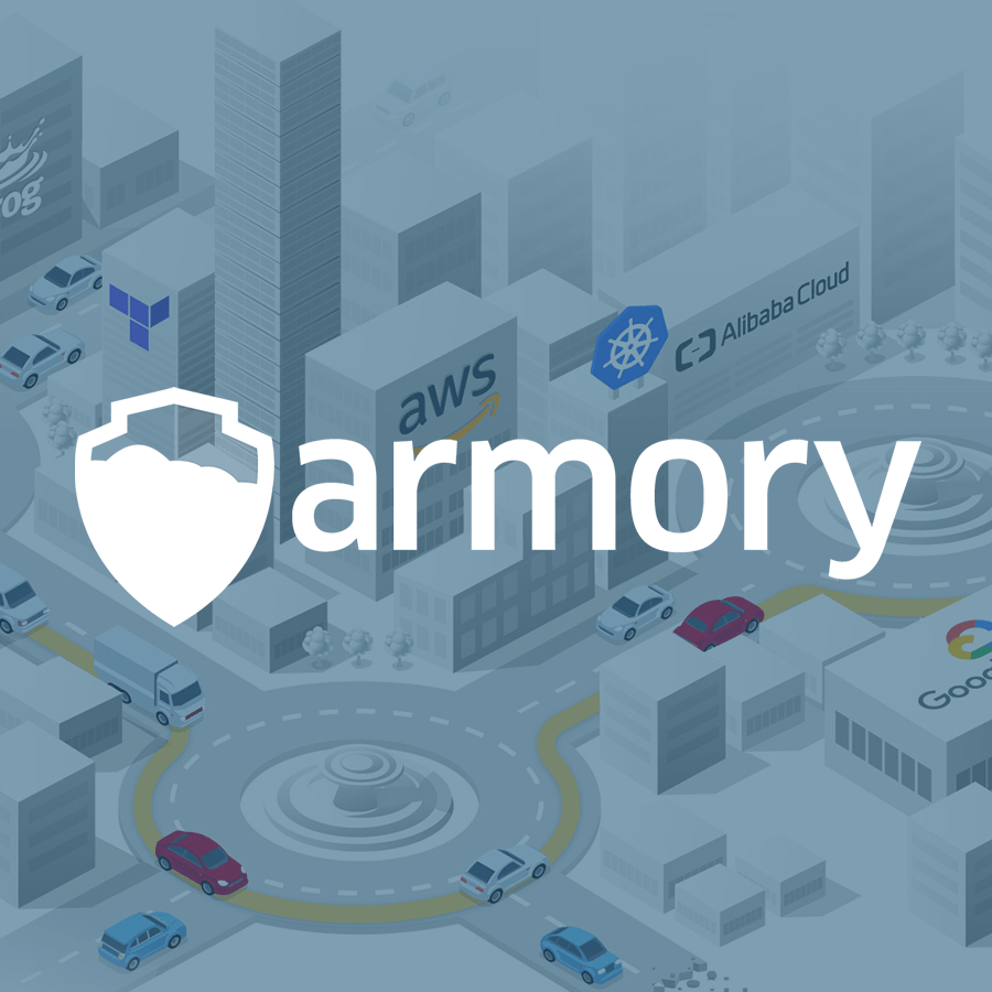 Armory logo over a city with AWS, Alibaba Cloud, and Google Cloud logos.