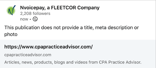 LinkedIn post with autogenerated metadata