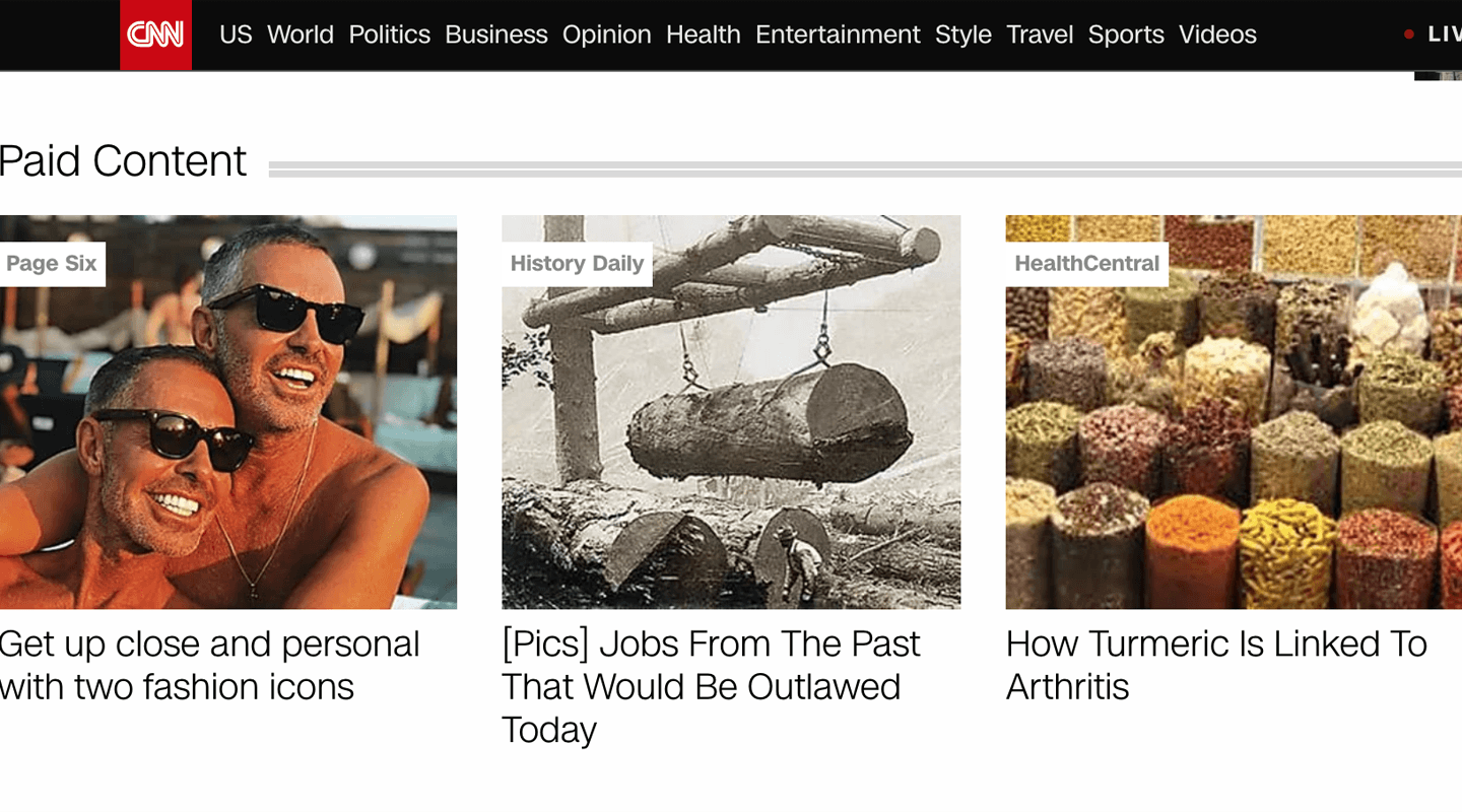 CNN sponsored content examples: fashion icons, historical jobs, and turmeric for arthritis.