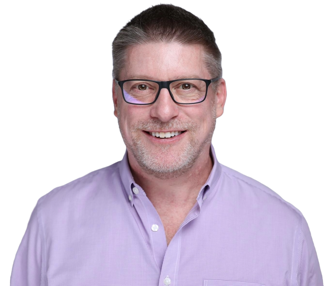 Smiling man wearing glasses, promoting eye health and vision