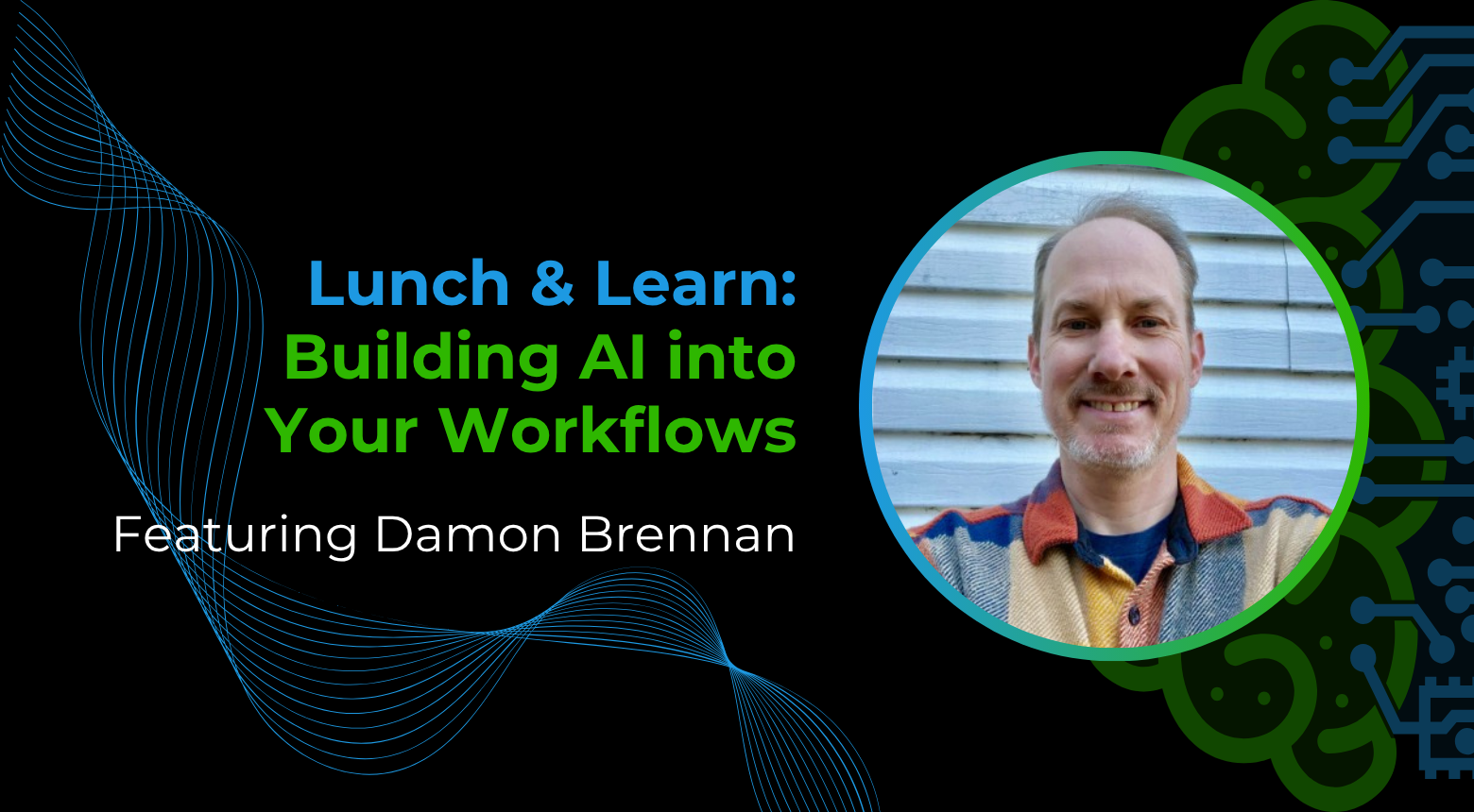 Lunch & Learn: Damon Brennan presenting on building AI into marketing workflows.